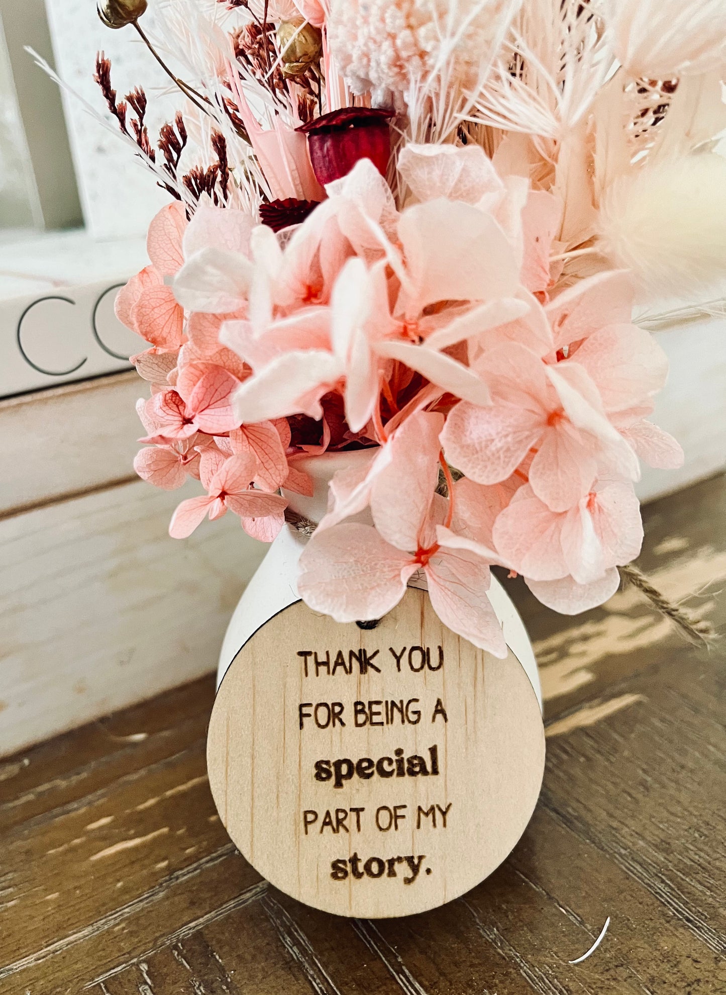 ‘Thank you for being a special part of my story’ Dried and Preserved Posy in Ceramic Vase