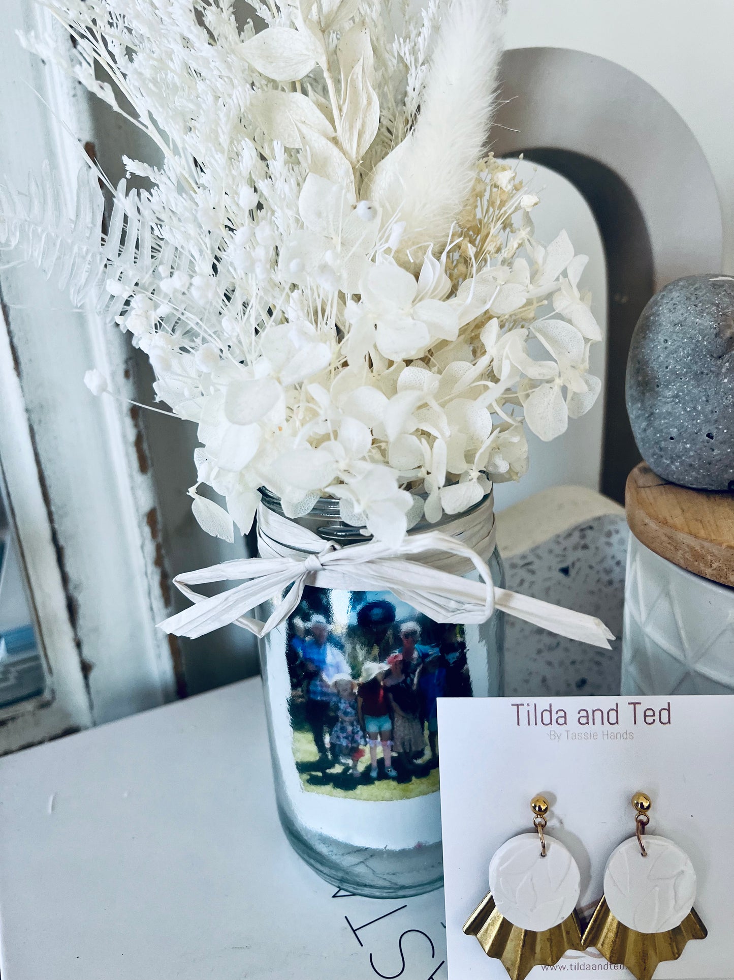 Personalised Vintage Glass Jar with Everlasting Floral Posy