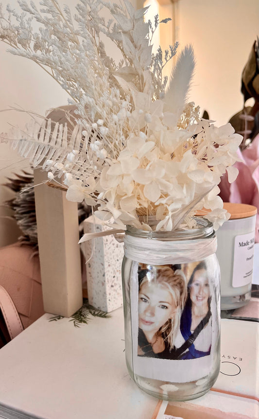 Personalised Vintage Glass Jar with Everlasting Floral Posy